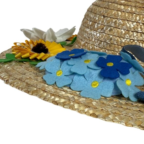 Easter Bonnet Door Decorative Wreath Spring Summer Straw Hat Floral Accents Bow - Picture 5 of 12